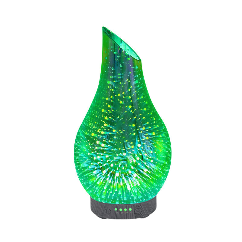 100ml Aromatherapie-Luftbefeuchter, 3D-buntes Feuerwerk, Aromatherapie-Nachtlicht, Glas, Ultraschall-Diffusor für ätherische Öle für Zuhause