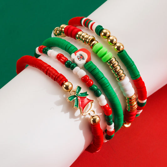 Weihnachtsarmband-Set, Legierung, Elchglocke, Zubehör, modisches und farbenfrohes Armband aus weicher Keramik für Frauen
