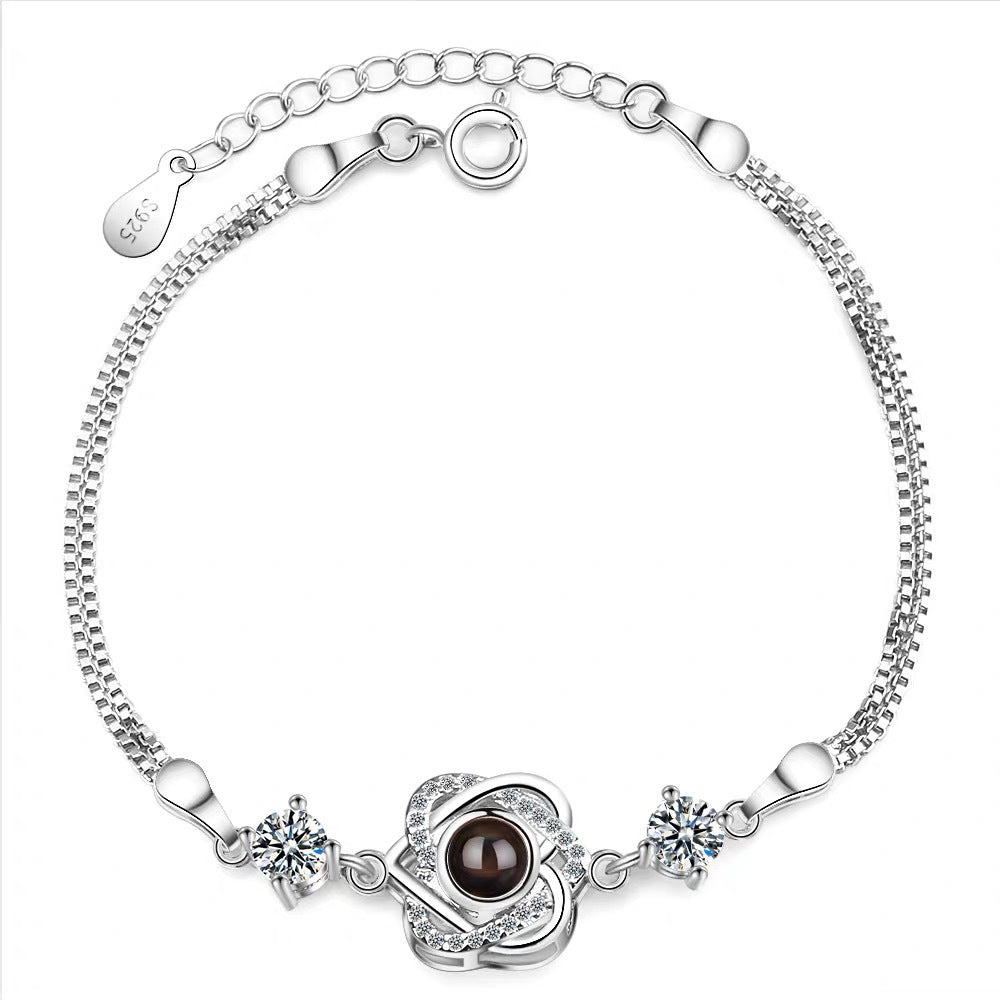Individuelle Farbfotoprojektion S925 reines Silber Sechszack-Stern-Armband mit 100 Sprachen zum Gedenken an den Geburtstag 