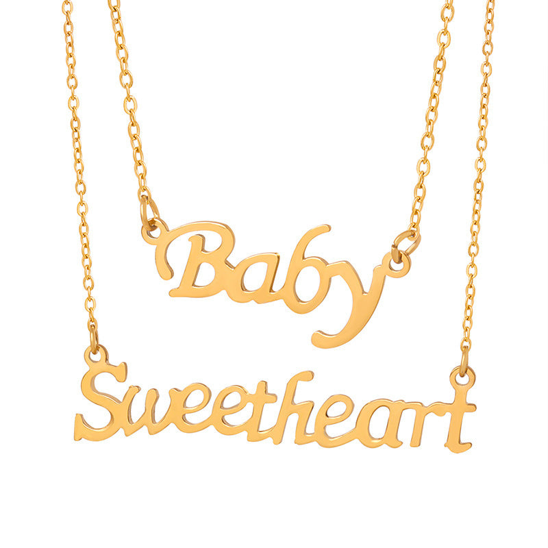 Hip hop punk jewelry with English letter pendant titanium steel gold-plated necklace