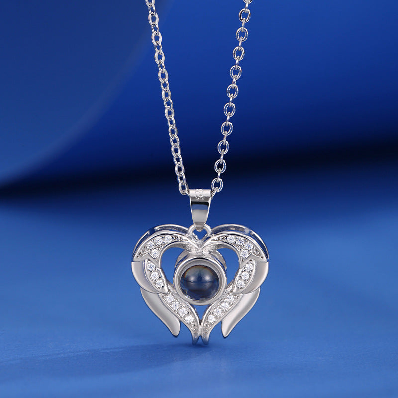 Herzförmige Diamantprojektion in 100 Sprachen, „Ich liebe dich“-Halskette, modisch, luxuriös, hochwertig, Schlüsselbeinkette