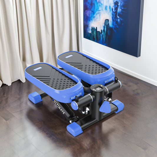 Mini-Stepper für das Heim- und Bürotraining, 150 kg Tragkraft, mit Widerstandsbändern und LCD-Monitor, blau