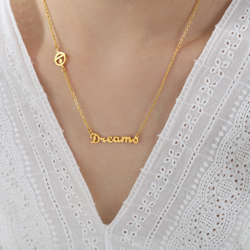 Hip hop punk jewelry with English letter pendant titanium steel gold-plated necklace