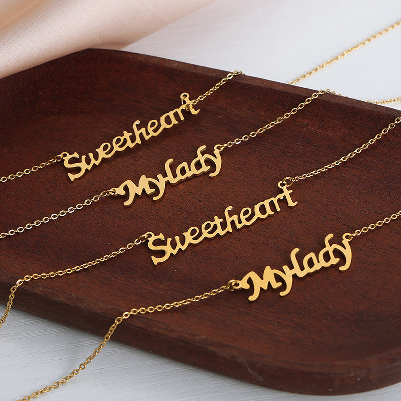 Hip hop punk jewelry with English letter pendant titanium steel gold-plated necklace