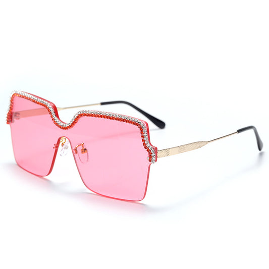 Neue modische randlose handgefertigte Sonnenbrille mit Kette, Ozean-Sonnenbrille, Metall, großer Rahmen, quadratische Brille 