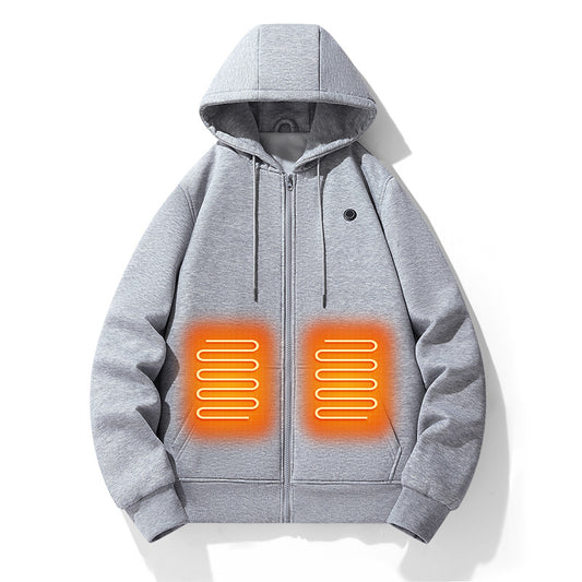Europäischer und amerikanischer Reißverschluss-Strickjacke-Heizhoodie, intelligente Fünf-Zonen-Heizjacke mit Kapuze, warme elektrische Outdoor-Kleidung für Männer