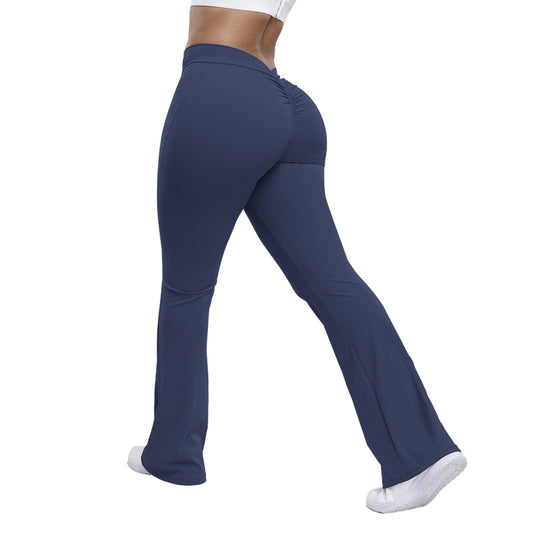 Pfirsichfarbene Trompetenhose für Damen, Yogahose mit hoher Taille und Hüftlifting-Effekt, Fitnesshose mit weitem Bein für Damen 
