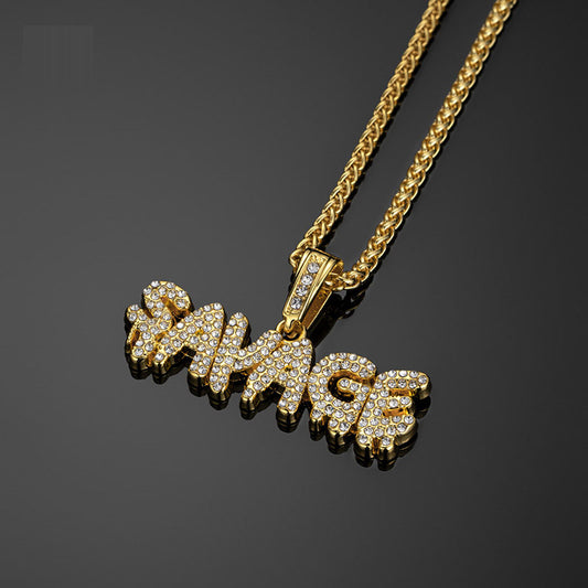Europäische und amerikanische Hip-Hop-lange Halskette Savage Letter Anhänger Modekarten-Accessoires 