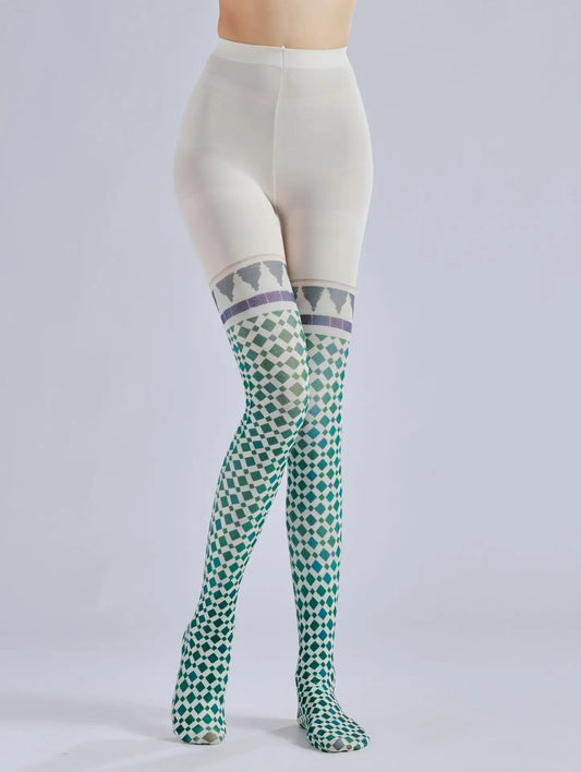 Strumpfhosen mit Retro-Muster und Karomuster, bedruckt, Socken mit Farbmuster, zwei gefälschte Seidenstrümpfe 