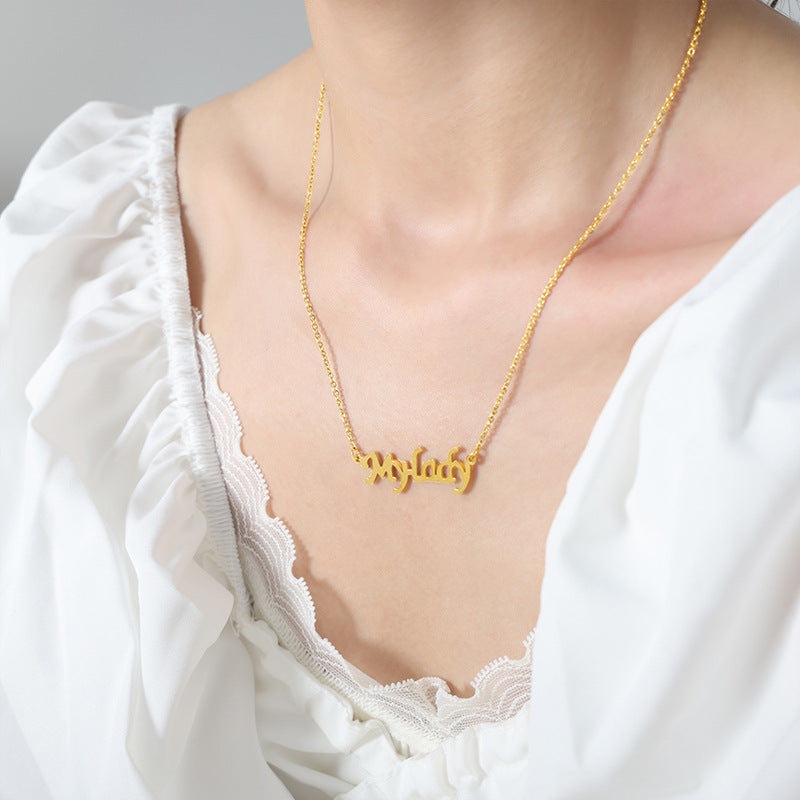 Hip hop punk jewelry with English letter pendant titanium steel gold-plated necklace