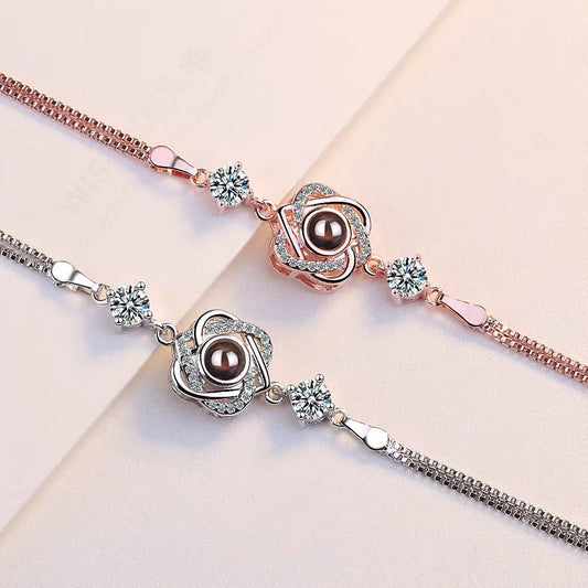 Individuelle Farbfotoprojektion S925 reines Silber Sechszack-Stern-Armband mit 100 Sprachen zum Gedenken an den Geburtstag 