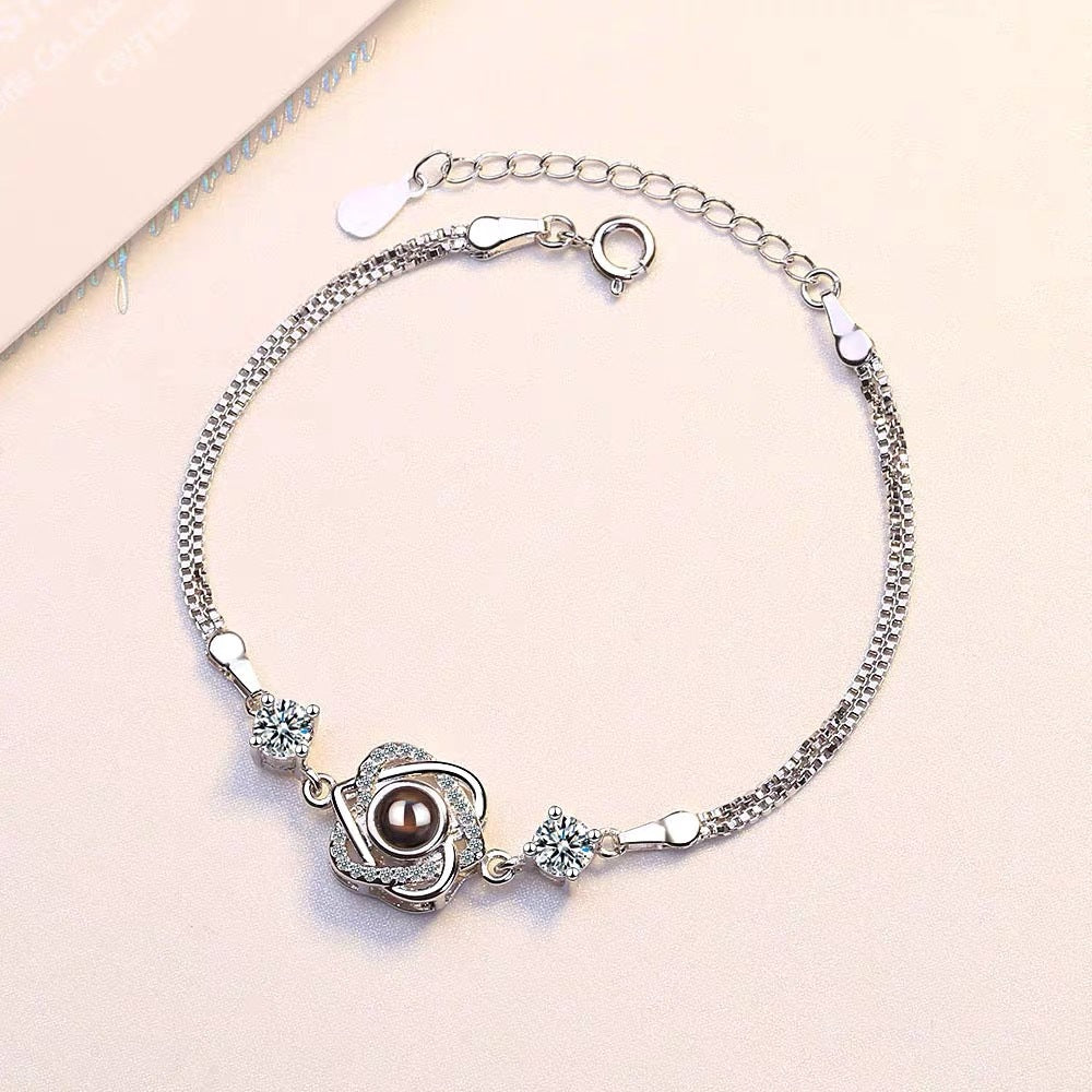 Individuelle Farbfotoprojektion S925 reines Silber Sechszack-Stern-Armband mit 100 Sprachen zum Gedenken an den Geburtstag 